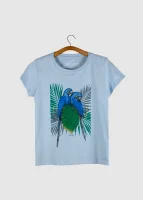 Camiseta Baby-look em malha leve- Arara-azul-grande (Anodorhynchus hyacinthinus)