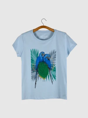 Camiseta Baby-look em malha leve- Arara-azul-grande (Anodorhynchus hyacinthinus)