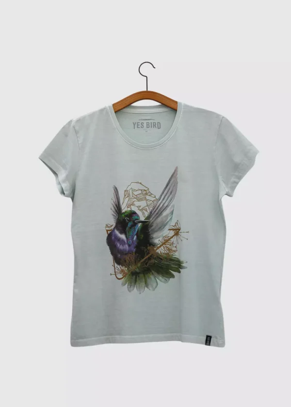 Camiseta Baby-look estonada - Beija-flor-de-gravata-verde (Augastes scutatus)