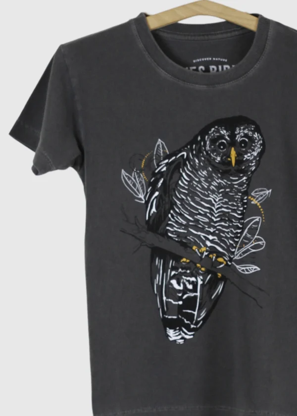 Camiseta Infantil estonada - Coruja-preta (Strix huhula)