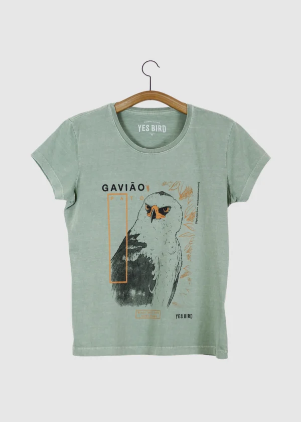 Camiseta Baby-look estonada - Gavião-pato (Spizaetus melanoleucus)