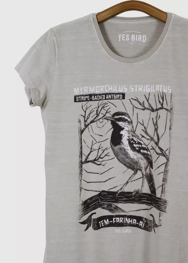 Camiseta Baby-look estonada - Tem-farinha-aí (Myrmorchilus strigilatus)
