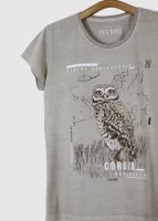 Camiseta Baby-look estonada - Coruja-buraqueira (Athene cunicularia)