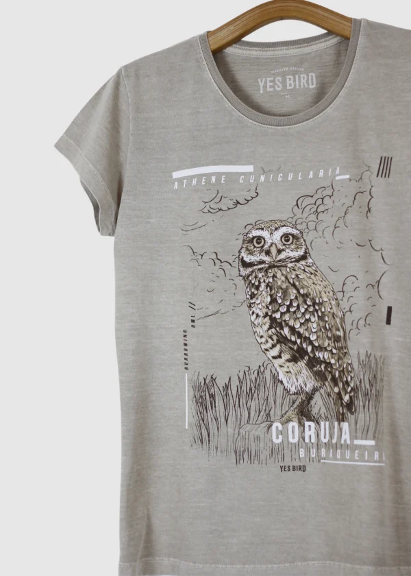 Camiseta Baby-look estonada - Coruja-buraqueira (Athene cunicularia)