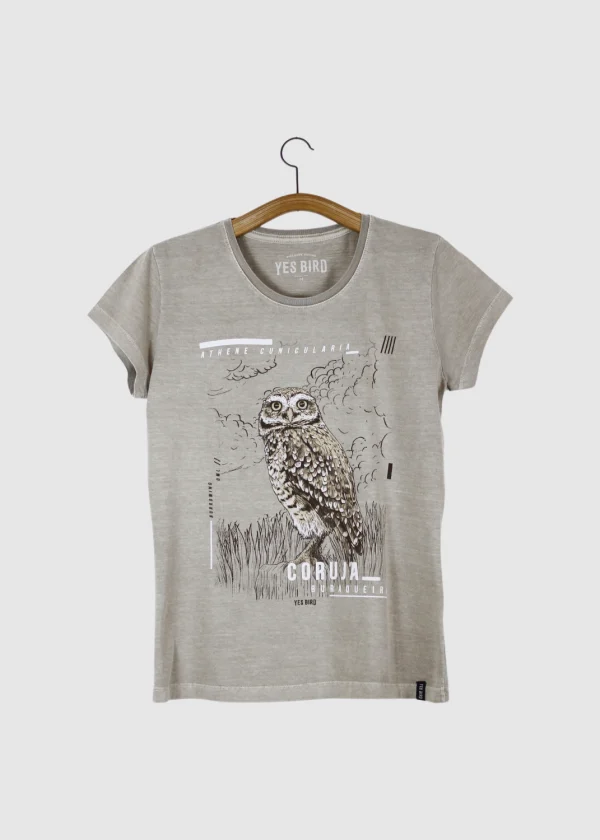 Camiseta Baby-look estonada - Coruja-buraqueira (Athene cunicularia)