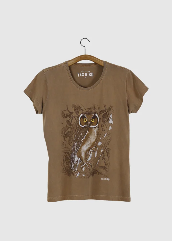 Camiseta Baby-look estonada - Caburé-acanelado (Aegolius harrisii)