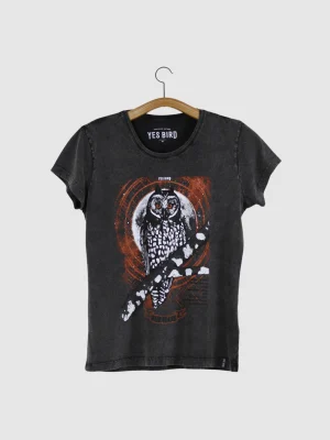 Camiseta Baby-look marmorizada - Mocho-preto (Asio stygius)