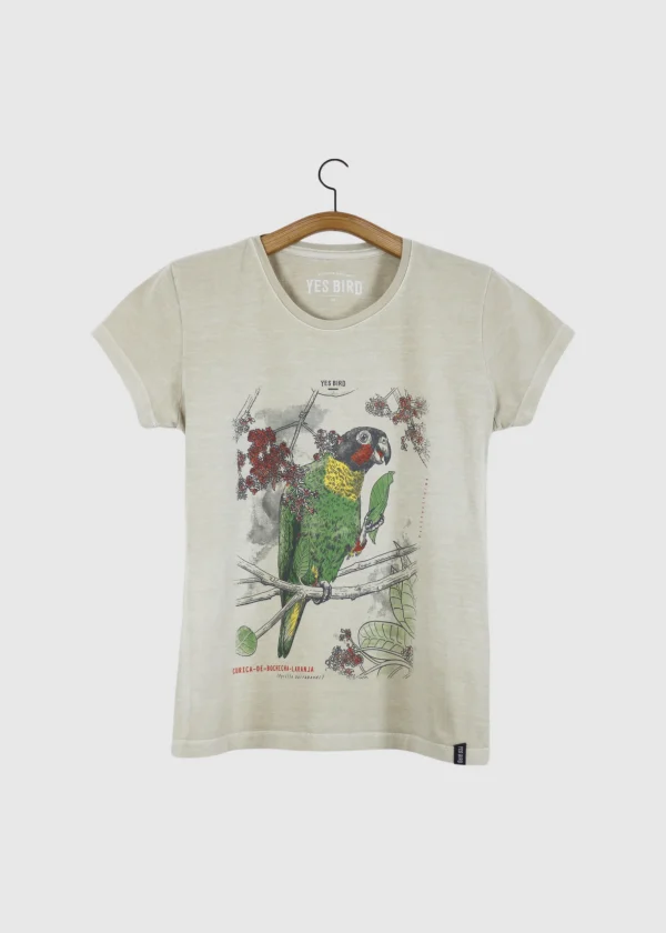 Camiseta Baby-look estonada - Curica-de-bochecha-laranja (Pyrilia barrabandi)