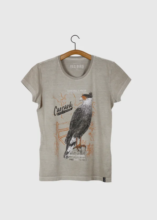 Camiseta Baby-look estonada - Carcará (Caracara plancus)
