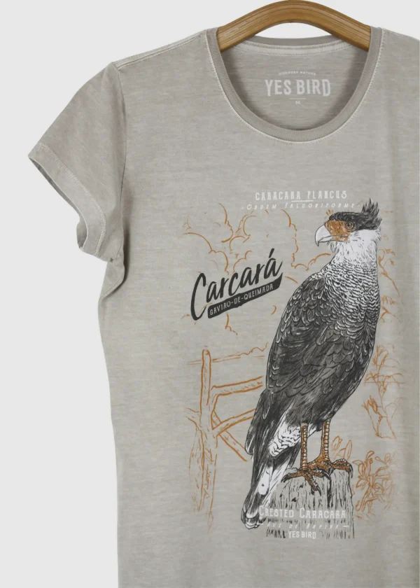 Camiseta Baby-look estonada - Carcará (Caracara plancus)