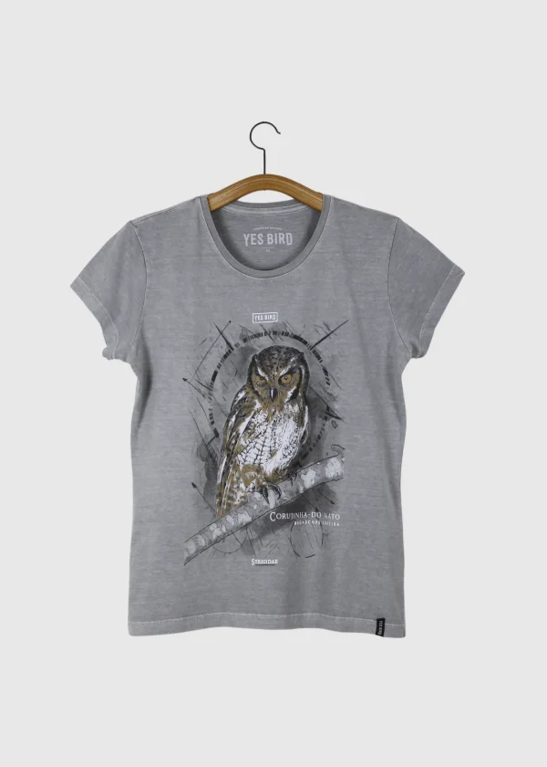 Camiseta Baby-look estonada - Corujinha-do-mato (Megascops choliba)