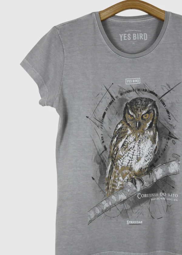 Camiseta Baby-look estonada - Corujinha-do-mato (Megascops choliba)