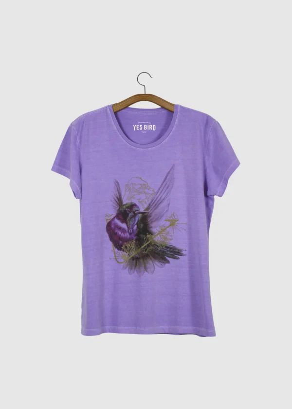 Camiseta Baby-look estonada - Beija-flor-de-gravata-verde (Augastes scutatus)