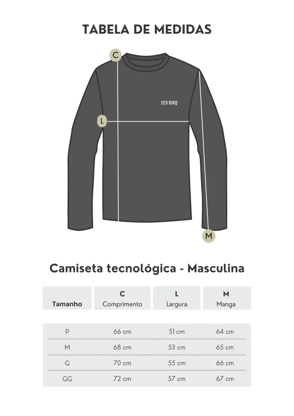 Camiseta manga longa masculina - Poliamida UPF 50+