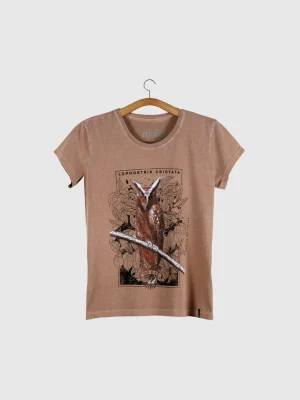 Camiseta Baby-look estonada - Coruja-de-crista (Lophostrix cristata)