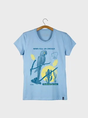 Camiseta Baby-look em Malha leve - Arara-azul-da-caatinga (Anodorhynchus leari)
